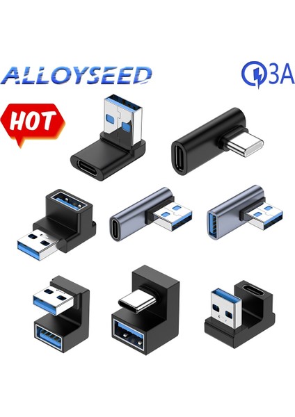 D 3A Tip C Dirsek USB 3.1 Şarj Veri Kablosu Adaptörü Dönüştürücü Android Için 90/180 Derece Otg Adaptörü Hızlı Şarj 10 Gbps (Yurt Dışından)