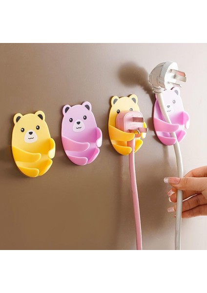 Sarı 1 Adet Yeni Duvar Depolama Kanca Ayı Fiş Braketi Yumruksuz Priz Soket Tutucu Mutfak Kablo Kanca Tel Yapışkanlı Askı Banyo (Yurt Dışından) modelleri