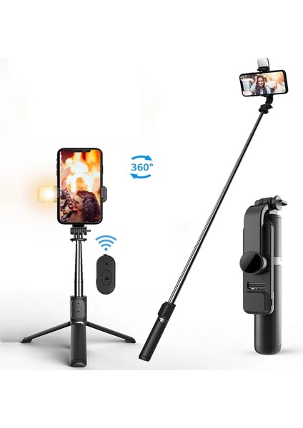 Gri Yeni Bluetooth Selfie Çubuğu Tripod, Uzaktan Uzatılabilir Tripod ve LED Işıklı, iPhone Android Akıllı Telefon Için Çıkarılabilir (Yurt Dışından)