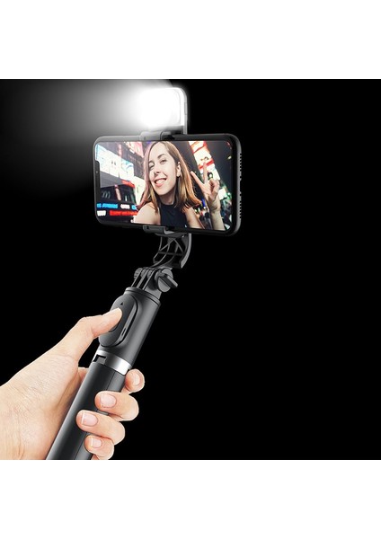 Gri Yeni Bluetooth Selfie Çubuğu Tripod, Uzaktan Uzatılabilir Tripod ve LED Işıklı, iPhone Android Akıllı Telefon Için Çıkarılabilir (Yurt Dışından)