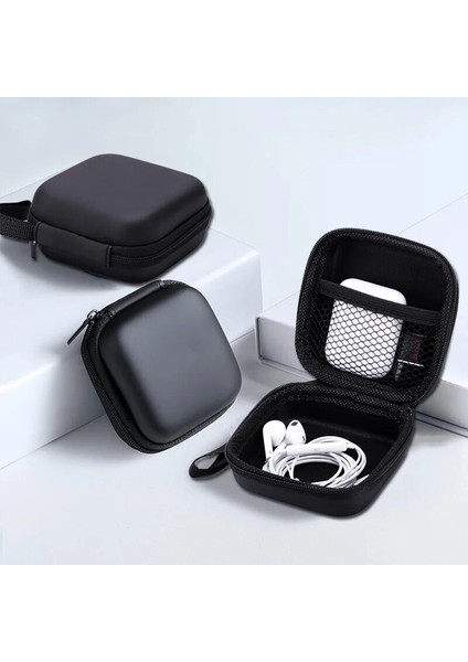 Stil B Kulaklık Kılıfı Çanta Kordon ile Kulaklık Kutusu Depolama Hafıza Kartı Kulaklık USB Kablosu Şarj Organizatör Kare Saklama Çantası (Yurt Dışından)