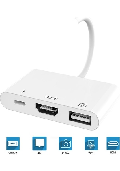 E Lightning - HDMI Adaptörü Mikrofon Ses Kablosu Aux Jack Çift USB Hub 4K Av Tv Otg iPhone Için Şarj 12/11PRO/11/XS//X/8/IPAD (Yurt Dışından)