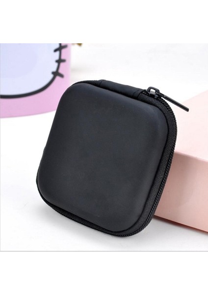 Sarı Kulaklık Konteyner Yerden Tasarruflu Saklama Çantası Kare Düz Renk Çizilmez Taşıma Paket Kabloları Seyahat Hediye USB Siyah (Yurt Dışından)
