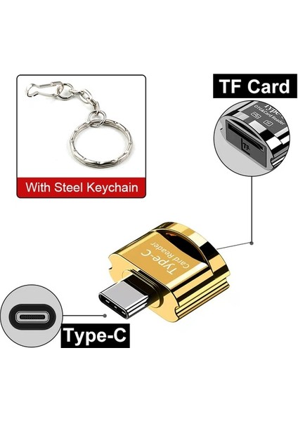 Tf - C Zinciri Altın Elough USB C Adaptörü Mikro Tip-C - Tf Sd Adaptörü Otg Taşınabilir Mikro Usb-C Hafıza Kartı Okuyucu Xiaomi Samsung Huawei Macbook Için (Yurt Dışından)