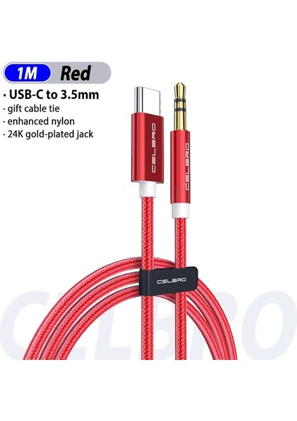 Kırmızı USB Tipi C Aux Kablo Jakı 3.5mm Ses Kablosu USB C 3.5 mm Adaptörü Samsung S21 20 Huawei Xiaomi Araba Kulaklık Hoparlör Aux Kablosu (Yurt Dışından)