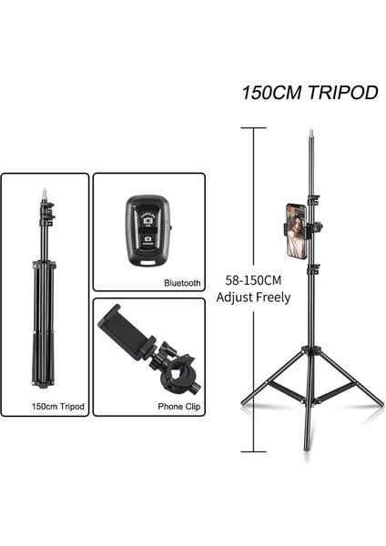 150 cm Tripod Telefon Tutucu 1/4 Vida Kafası Işık Cep Telefonu Standı Selfie Sopa Ayarlanabilir Fotoğraf Stüdyosu Flaşlar Fotoğraf Kamera (Yurt Dışından)