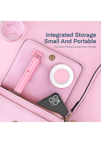 Pembe Işıksız Kablosuz Bluetooth Uyumlu Selfie Çubuğu LED Halka Işık ile Katlanabilir Tripod Monopod iPhone Için Android Canlı Tripod (Yurt Dışından)