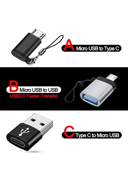 Siyah 6 USB C Tipi Adaptör Mikro USB Erkek Tip C USB 3.0 Dişi Samsung MacBook Telefon Şarj Cihazı Conventor Usbc Otg Konektörü (Yurt Dışından)