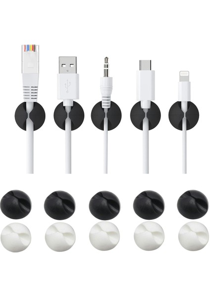 5 Adet Siyah 10 Adet Silikon Sarıcı Kulaklık Sabit Hat Kablo Klipsi Ofis Masası Düzenli Organizatör USB Şarj Kablosu Tutucu Sürüş Kaydedici Tel (Yurt Dışından)