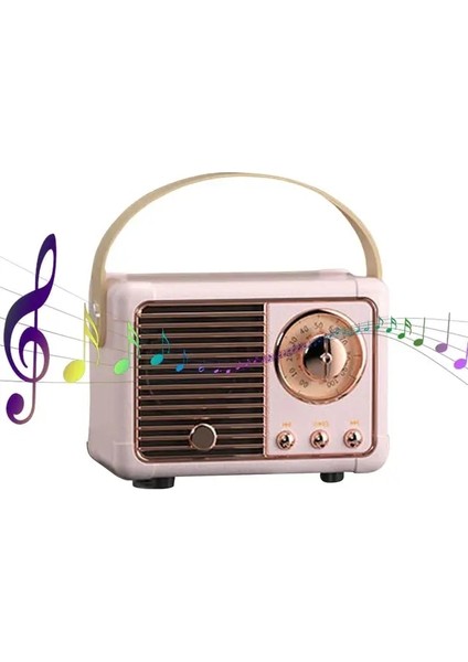 Pembe Retro Bluetooth Hoparlör Vintage Fm Radyo Eski Moda Klasik Stil Güçlü Bas Geliştirme ile Kablosuz Retro Hoparlör (Yurt Dışından)