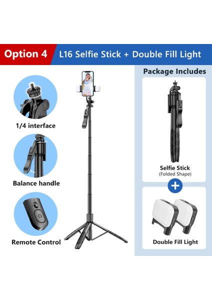 Çift Işık L16 1.53 M Kablosuz Selfie Çubuğu Tripod Gopro Eylem Kamera Akıllı Telefonlar Için Katlanabilir Standı Denge Sabit Çekim Canlı Yayın (Yurt Dışından) modelleri