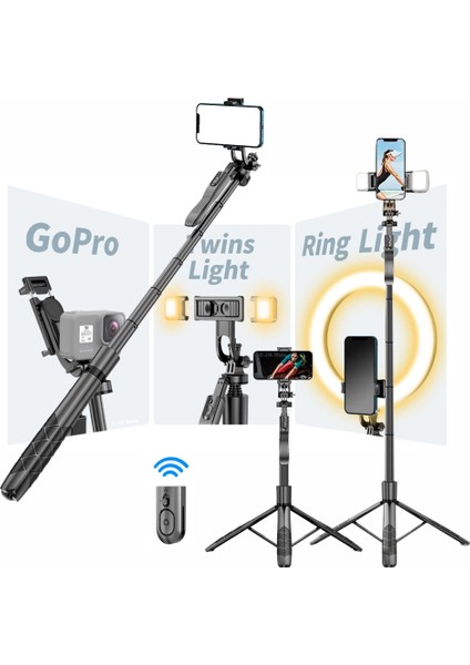 Çift Işık L16 1.53 M Kablosuz Selfie Çubuğu Tripod Gopro Eylem Kamera Akıllı Telefonlar Için Katlanabilir Standı Denge Sabit Çekim Canlı Yayın (Yurt Dışından) indirimleri