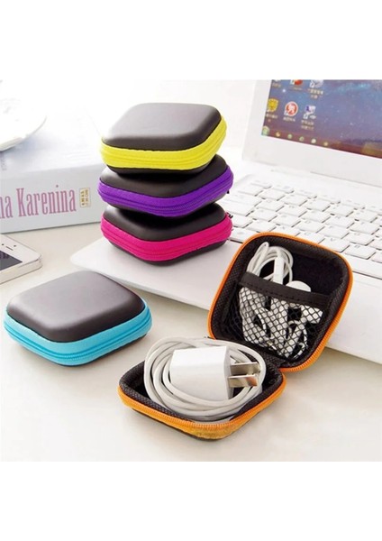 Kırmızı 1 Adet Taşınabilir Kulaklık Saklama Çantası USB Veri Kablosu Sert Çanta Kulaklık Kulakiçi Anahtar Para Sd Kart Organizatör Kutusu Taşıma Çantası 8x8 cm (Yurt Dışından)