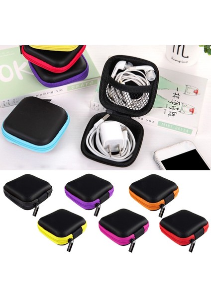 Kırmızı 1 Adet Taşınabilir Kulaklık Saklama Çantası USB Veri Kablosu Sert Çanta Kulaklık Kulakiçi Anahtar Para Sd Kart Organizatör Kutusu Taşıma Çantası 8x8 cm (Yurt Dışından)