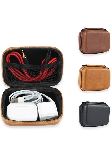 C Taşınabilir USB Veri Kablosu Düzenleyici Deri Kulaklık Depolama Deri Çanta Kulaklık Kılıfı Kapak Koruyucu Mini Fermuar Sert Kese Kutusu (Yurt Dışından)