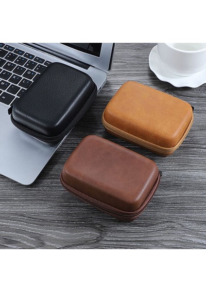 C Taşınabilir USB Veri Kablosu Düzenleyici Deri Kulaklık Depolama Deri Çanta Kulaklık Kılıfı Kapak Koruyucu Mini Fermuar Sert Kese Kutusu (Yurt Dışından)