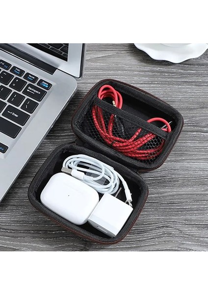 C Taşınabilir USB Veri Kablosu Düzenleyici Deri Kulaklık Depolama Deri Çanta Kulaklık Kılıfı Kapak Koruyucu Mini Fermuar Sert Kese Kutusu (Yurt Dışından)