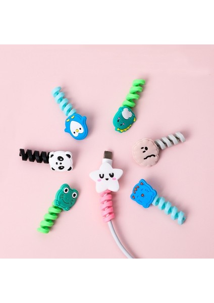 E 1 Adet Karikatür Spiral USB Koruyucu Şarj Kablosu Koruyucu Silikon Bobin Sarıcı Cep Telefonu Organizador Kablolu Telefon Aksesuarları (Yurt Dışından)