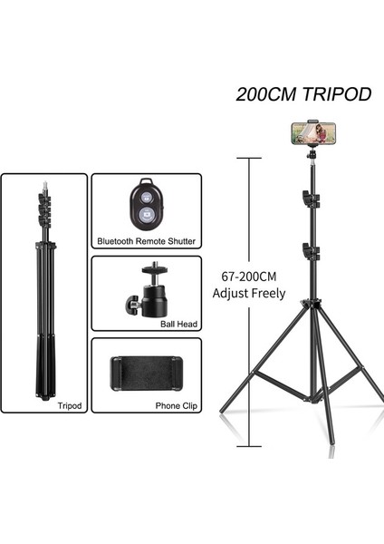 SH-SJJ-01-200 Tripod Telefon Tripodu Standı Halka Işık 1/4 Vida Kafası Esnek Selfie Bluetooth Uzaktan Kumanda Tutucu Telefon Için (Yurt Dışından)