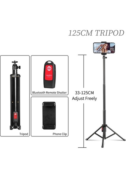 125 cm Fotoğraf Selfie Işığı Tripod Standı 1/4 Vida Kafası ile Bluetooth Uyumlu Uzaktan Telefon Klip Taşınabilir Mini Fotoğraf Stüdyosu (Yurt Dışından)
