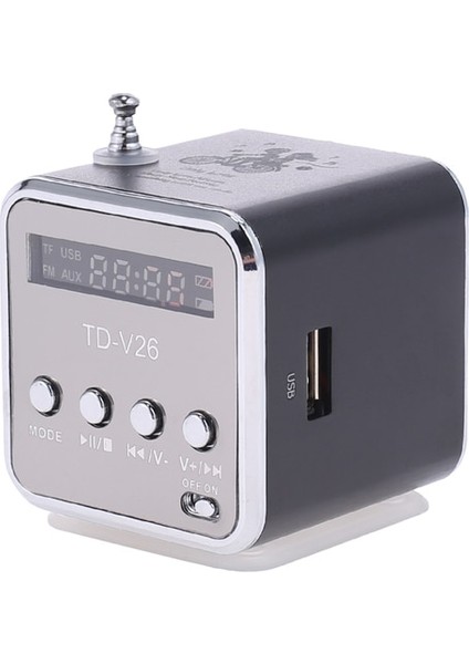 Siyah TD-V26 Mini Radyo Alıcısı USB Taşınabilir Hoparlörler ile Fm Radyo Dijital Pc Telefon Mp3 Müzik Çalar Desteği Tf Kart (Yurt Dışından)