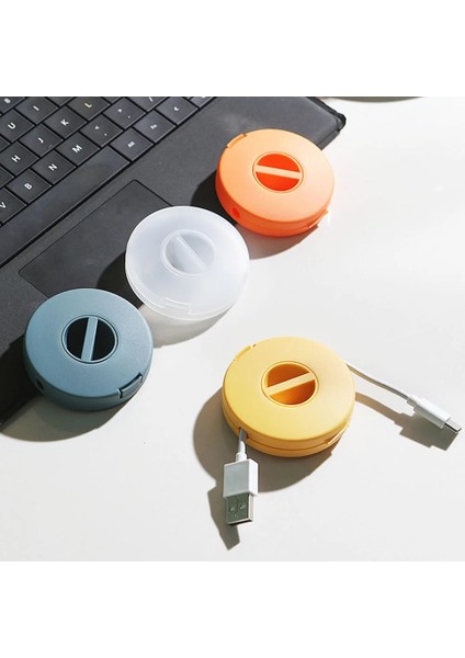Mavi Çok Fonksiyonlu USB Kablosu Saklama Kutusu Taşınabilir Kablo Sarıcı Kutusu Dönebilen Kulaklık Şarj Kablosu Tel Ayarlanabilir Kablolar Sarıcı (Yurt Dışından)