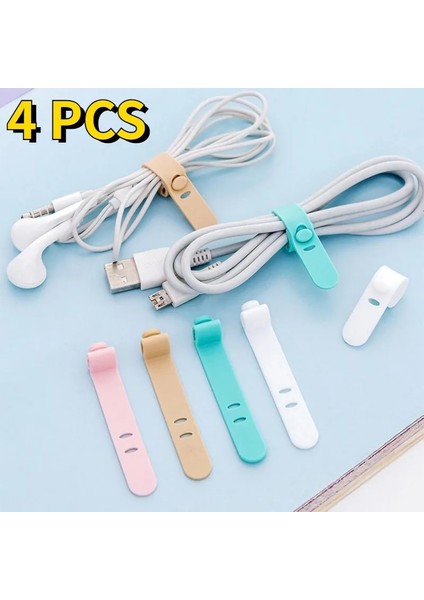Pink-4pcs 4pcs Cep Telefonu Kablo Sarıcı Kulaklık Klipsi Şarj Kablosu Organizatör Yönetimi Silikon Tel Tutucu Kablo Sabitleyici Tutucu Kablo Kemer (Yurt Dışından)