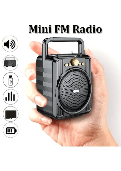 Siyah Cep Fm Radyo Taşınabilir Kablosuz Bluetooth Hoparlör Açık Subwoofer Müzik Çalar Desteği U Disk Tf Kart Aux Oyun (Yurt Dışından)