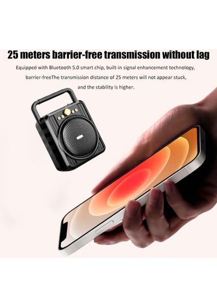 Siyah Cep Fm Radyo Taşınabilir Kablosuz Bluetooth Hoparlör Açık Subwoofer Müzik Çalar Desteği U Disk Tf Kart Aux Oyun (Yurt Dışından)