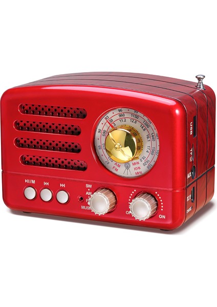 Kırmızı Prunus J-160 Klasik Retro Fm Am Masaüstü Radyo Alıcısı Şarj Edilebilir Taşınabilir Mp3 Radyolar Stereo 3 W Bluetooth Hoparlör Aux USB (Yurt Dışından)