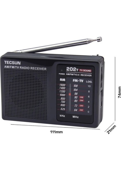 Siyah Orijinal Tecsun R-202T Am/fm/tv Cep Radyo Alıcısı Dahili Hoparlör Internet Taşınabilir Radyo Fm/fm/tv Cep Retro Radyo (Yurt Dışından)