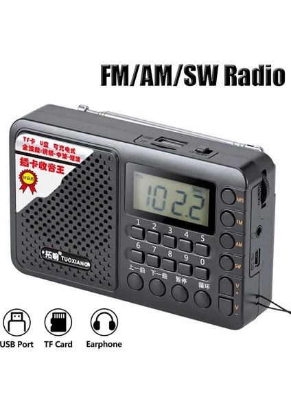 Siyah Tam Bant Radyo Taşınabilir Fm/am/sw Alıcısı Şarj Edilebilir Radyo Tf/usb Müzik Çalar, LCD Ekran 3,5mm Kulaklık Jakı (Yurt Dışından) fiyatları