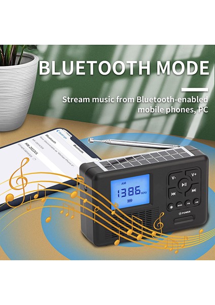 Fm Am Taşınabilir Dab/fm/am Radyo Bluetooth Tf Kart Acil Durum Radyosu El Feneri ile Güneş El Krank Radyo (Yurt Dışından)