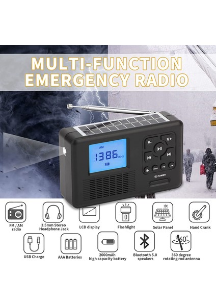 Fm Am Taşınabilir Dab/fm/am Radyo Bluetooth Tf Kart Acil Durum Radyosu El Feneri ile Güneş El Krank Radyo (Yurt Dışından)