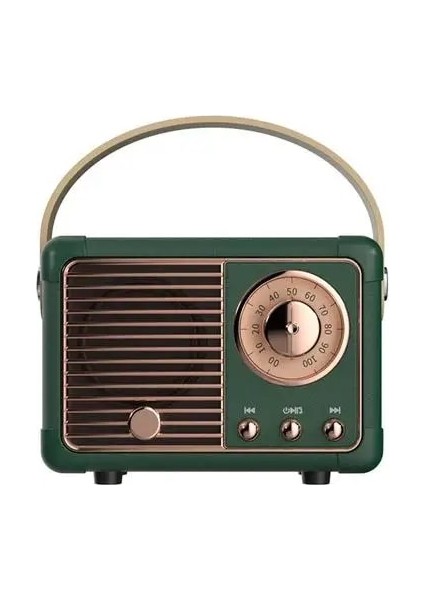 Yeşil Mini Kablosuz Retro Bluetooth Hoparlör Vintage Fm Radyo Taşınabilir USB Arayüzü Klasik Dekorasyon Hoparlörler Seyahat Müzik Çalar (Yurt Dışından)