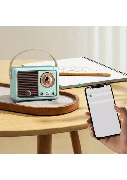 Yeşil Mini Kablosuz Retro Bluetooth Hoparlör Vintage Fm Radyo Taşınabilir USB Arayüzü Klasik Dekorasyon Hoparlörler Seyahat Müzik Çalar (Yurt Dışından)