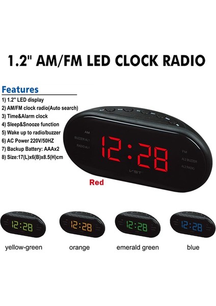 Blue Word Fm LED Saatli Radyo Çift Alarmlı Uyku Erteleme Fonksiyonu Çıkışlı Yatak Odası Için Büyük Haneli Ekran Zamanlı Kapatma (Yurt Dışından)