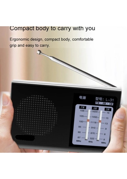 Siyah L-31 Taşınabilir Tam Bant Radyo Fm Am Sw Geri Çekilebilir Anten Güçlü Sinyal Geniş Frekans Cihazı ile Retro Hoparlör (Yurt Dışından)