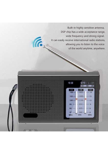 Siyah L-31 Taşınabilir Tam Bant Radyo Fm Am Sw Geri Çekilebilir Anten Güçlü Sinyal Geniş Frekans Cihazı ile Retro Hoparlör (Yurt Dışından)