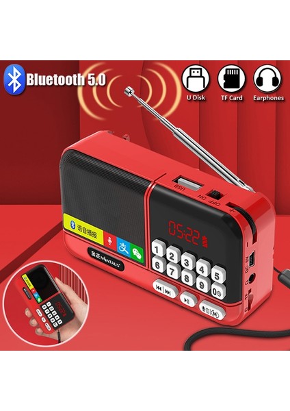 Mavi Mini Radyo Taşınabilir Fm Alıcısı Kablosuz Bluetooth Hoparlör Tf Kart/usb/kulaklık Müzik Çalar Kaydedici LED Dijital Ekran ile (Yurt Dışından)