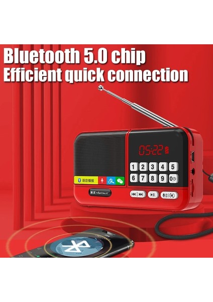 Mavi Mini Radyo Taşınabilir Fm Alıcısı Kablosuz Bluetooth Hoparlör Tf Kart/usb/kulaklık Müzik Çalar Kaydedici LED Dijital Ekran ile (Yurt Dışından)
