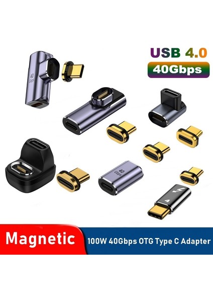 AD057 100 W Otg Manyetik USB C Adaptörü Metal Tip C USB 4.0 Dönüştürücü 40 Gbps MacBook Pro Air Smartphone Dizüstü Bilgisayar Için Hızlı Veri Transferi (Yurt Dışından)