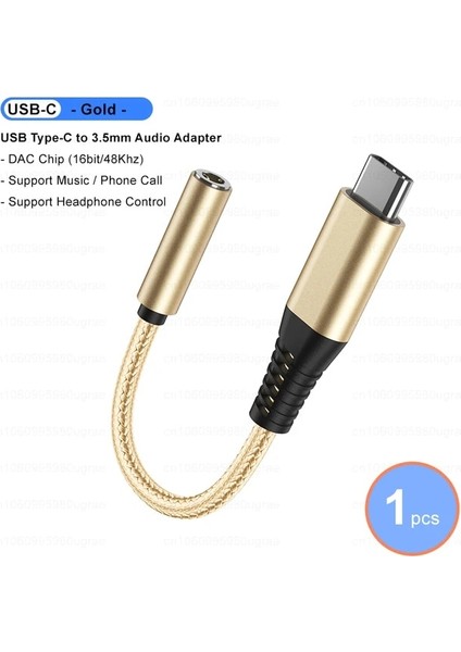 Gold-1pcs USB Tip C - 3.5mm Jack Ses Kablosu Samsung S22 Ultr S20 Ipad Pro Oneplus 10 USB C Kulaklık Aux Adaptörü Kulaklık Konektörü (Yurt Dışından)