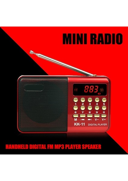 Kırmızı K11 Mini Taşınabilir Radyo Yaşlılar Için Hediye El Fm USB Tf Mp3 Çalar Hoparlör 8000 Şarkı Şarj Edilebilir Dijital Fm Radyo (Yurt Dışından)