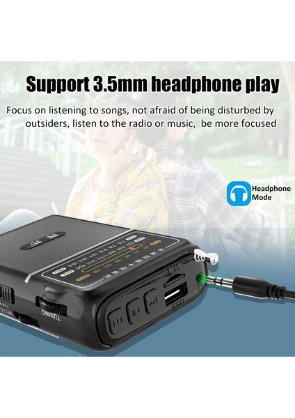 Siyah Mini Tam Bant Radyo El Fm/am/sw Alıcısı Taşınabilir Tf/usb Müzik Çalar, 3.5mm Jack ile Yüksek Hassasiyetli Şarj Edilebilir Radyo (Yurt Dışından) fırsatları