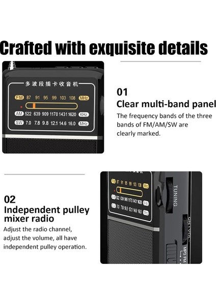 Siyah Mini Tam Bant Radyo El Fm/am/sw Alıcısı Taşınabilir Tf/usb Müzik Çalar, 3.5mm Jack ile Yüksek Hassasiyetli Şarj Edilebilir Radyo (Yurt Dışından) indirimleri