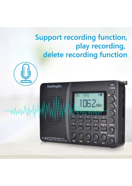 K63 Taşınabilir Radyo Fm Am Sw Tam Bant LCD Dijital Ekran Radyo Kablosuz Bluetooth Mp3 Çalar Desteği Tf Kart 3.5mm USB Kaydedici (Yurt Dışından) modelleri