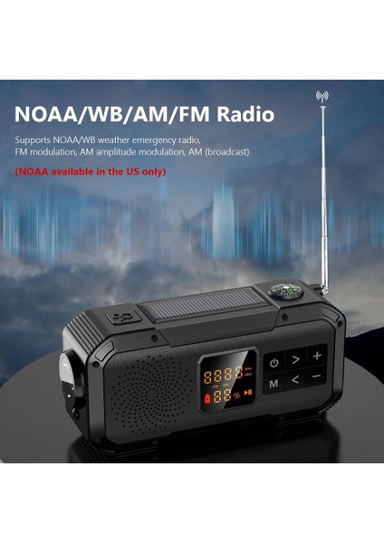 Siyah Güneş Enerjisi El Krank Radyo Taşınabilir Acil Durum Radyo Bluetooth Uyumlu Hoparlör Açık Kamp Yürüyüş Için LED El Feneri (Yurt Dışından) fiyatları