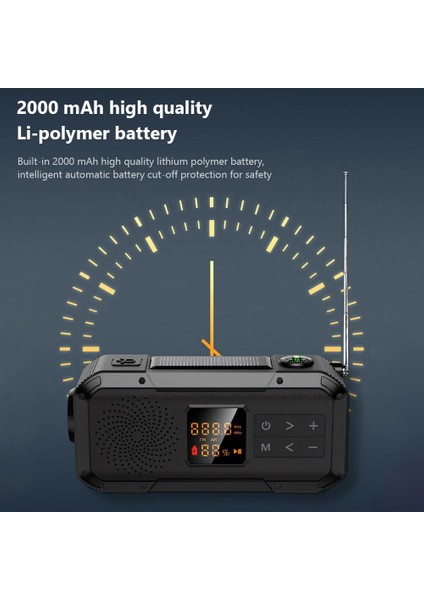 Siyah Güneş Enerjisi El Krank Radyo Taşınabilir Acil Durum Radyo Bluetooth Uyumlu Hoparlör Açık Kamp Yürüyüş Için LED El Feneri (Yurt Dışından) fırsatları