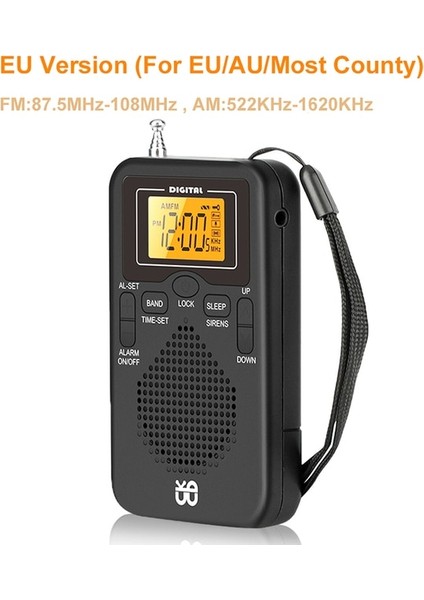 Ab Versiyonu Mini Radyo Taşınabilir Am/fm Çift Bant Stereo Hava Durumu Cep Radyo Alıcısı Ekran Ekran ile Digtail Çalar Saat Radyo (Yurt Dışından) fiyatları